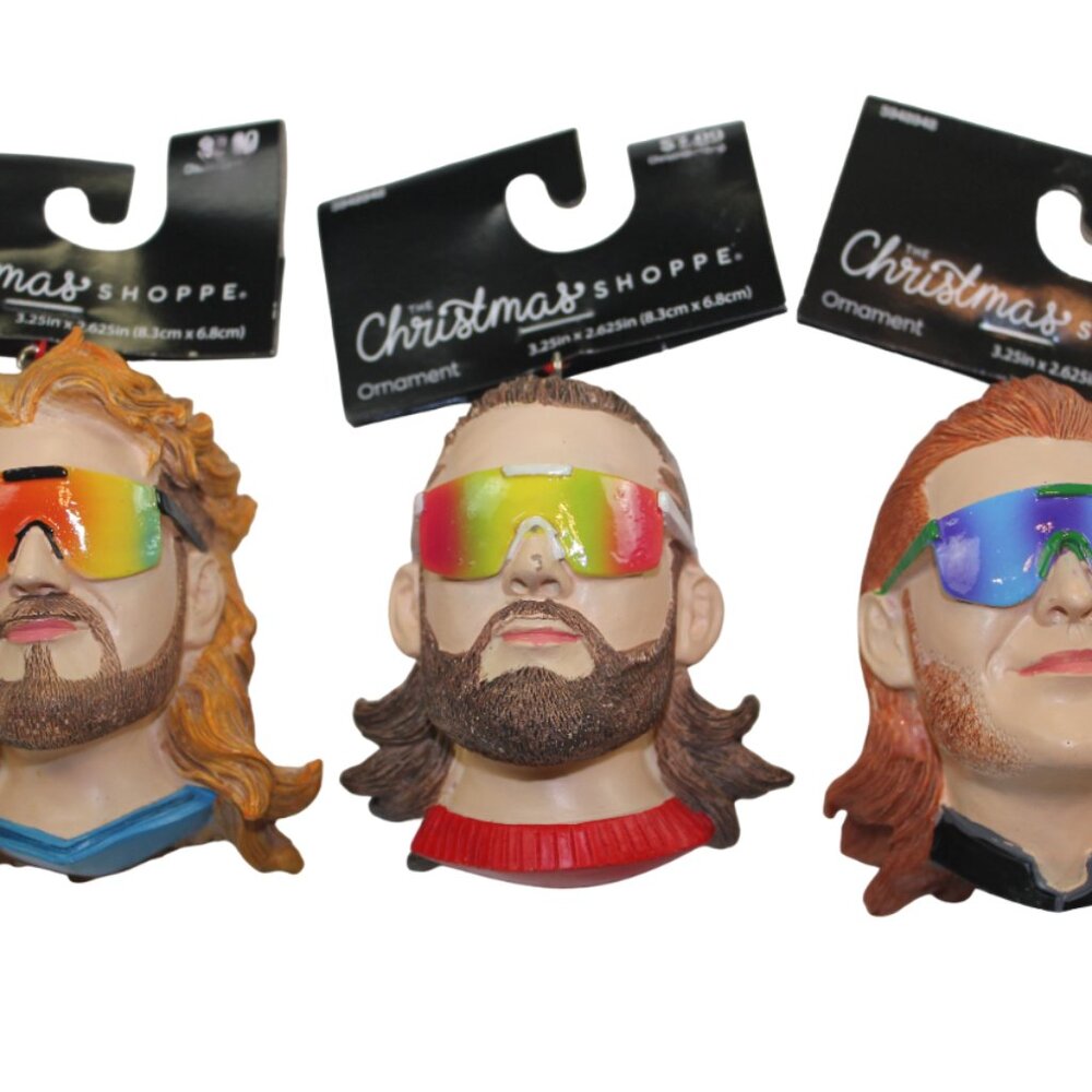 Christmas Shoppe Ornaments Mullet Head Man Juvenile Sunglasses Lot of 3 3" NWT